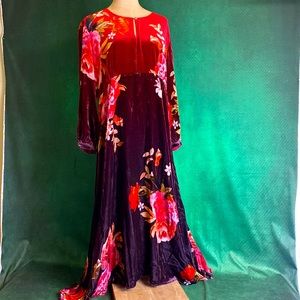 Johnny Wass, red orange plum, velvet midi dress